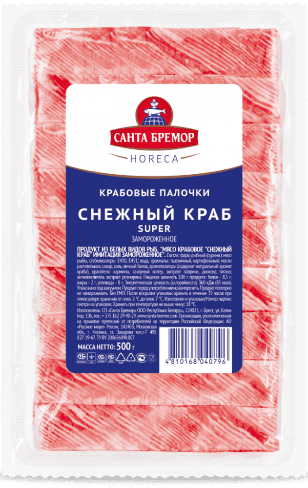 Крабовые палочки Снежный краб, 0,5 Санта Бремор(12 шт./6 кг/кор)