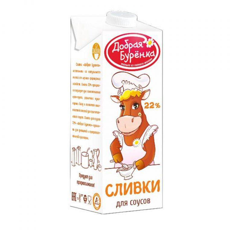 Сливки 22% Добрая буренка,1 л (12 шт/кор)